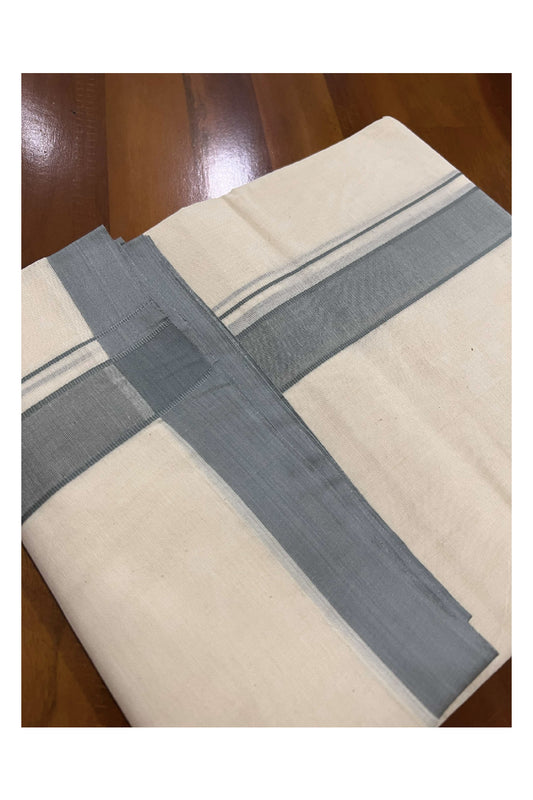 Off White Cotton Mundu with Grey Border (South Indian Dhoti)