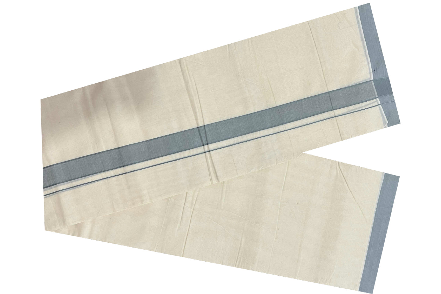 Off White Cotton Mundu with Grey Border (South Indian Dhoti)