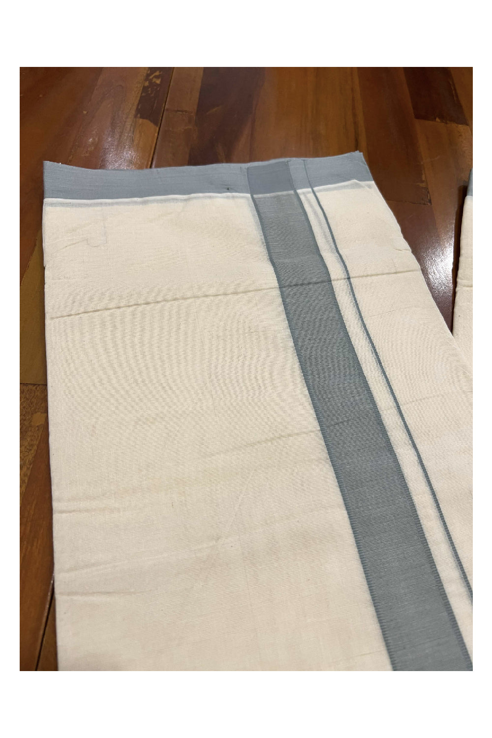 Off White Cotton Mundu with Grey Border (South Indian Dhoti)