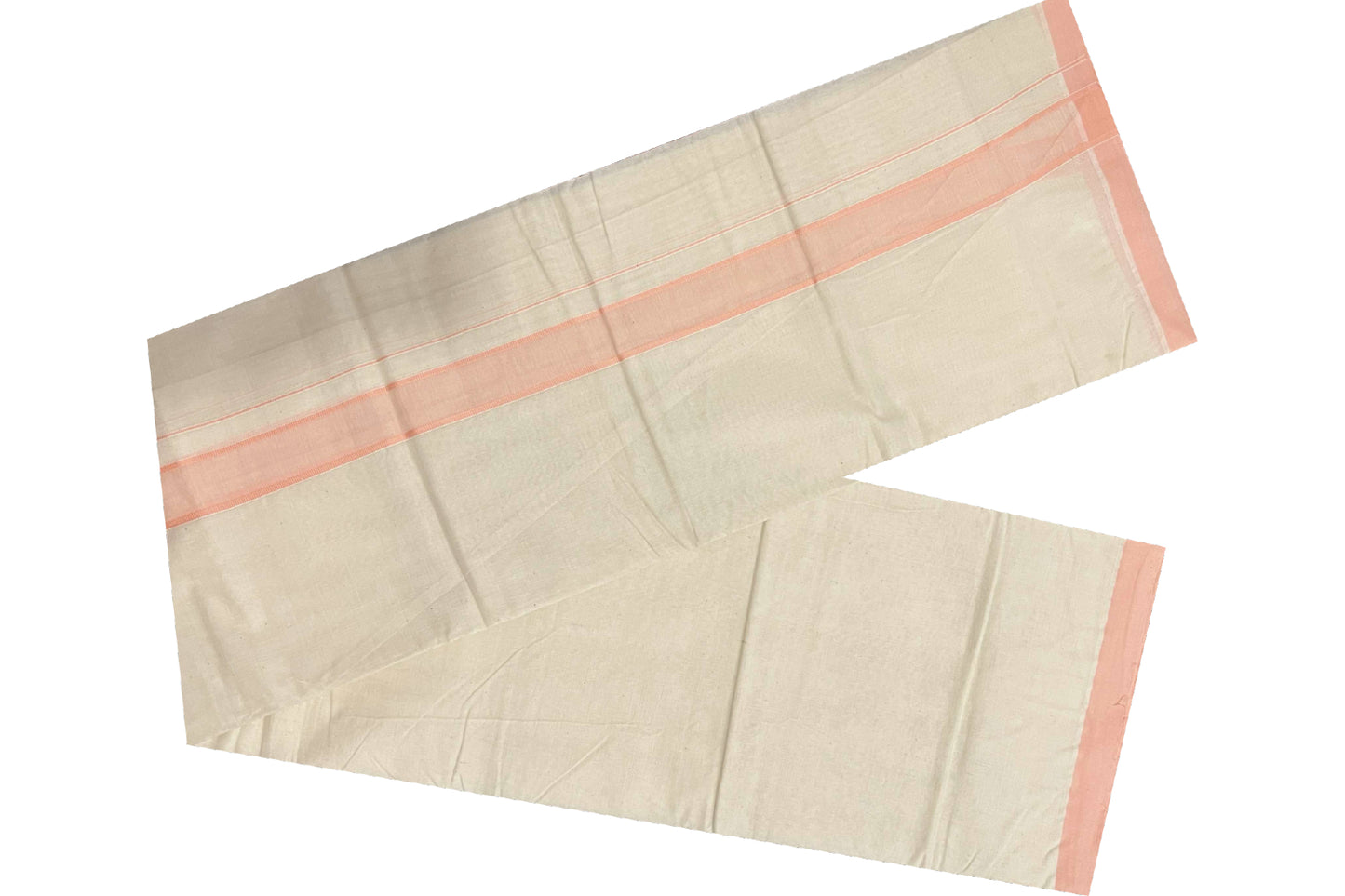 Off White Cotton Mundu with Peach Border (South Indian Dhoti)