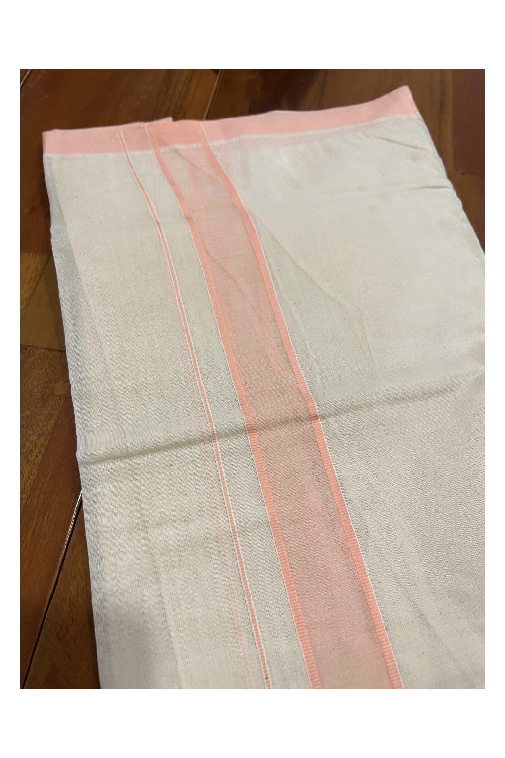 Off White Cotton Mundu with Peach Border (South Indian Dhoti)