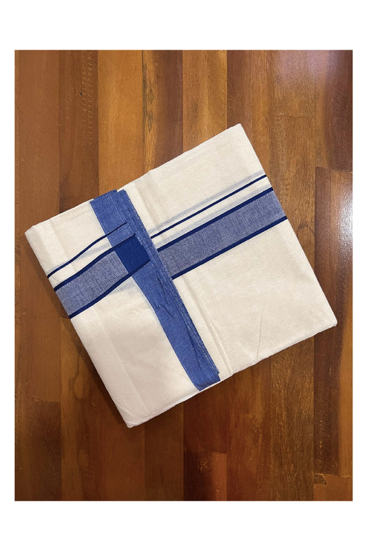 Off White Cotton Mundu with Dark Blue Border (South Indian Dhoti)