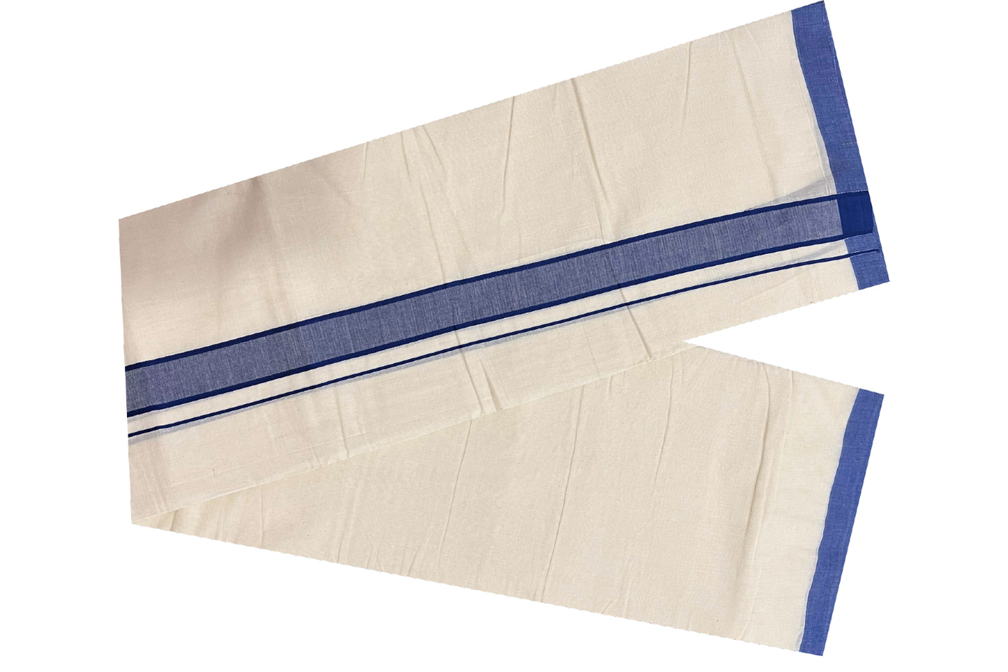 Off White Cotton Mundu with Dark Blue Border (South Indian Dhoti)