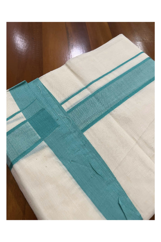 Off White Cotton Mundu with Turquoise Border (South Indian Dhoti)