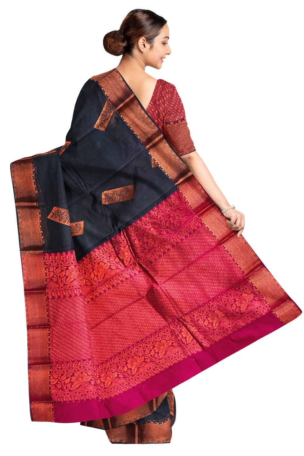 Southloom Cotton Silk Grey Designer Saree with Copper Zari Motifs