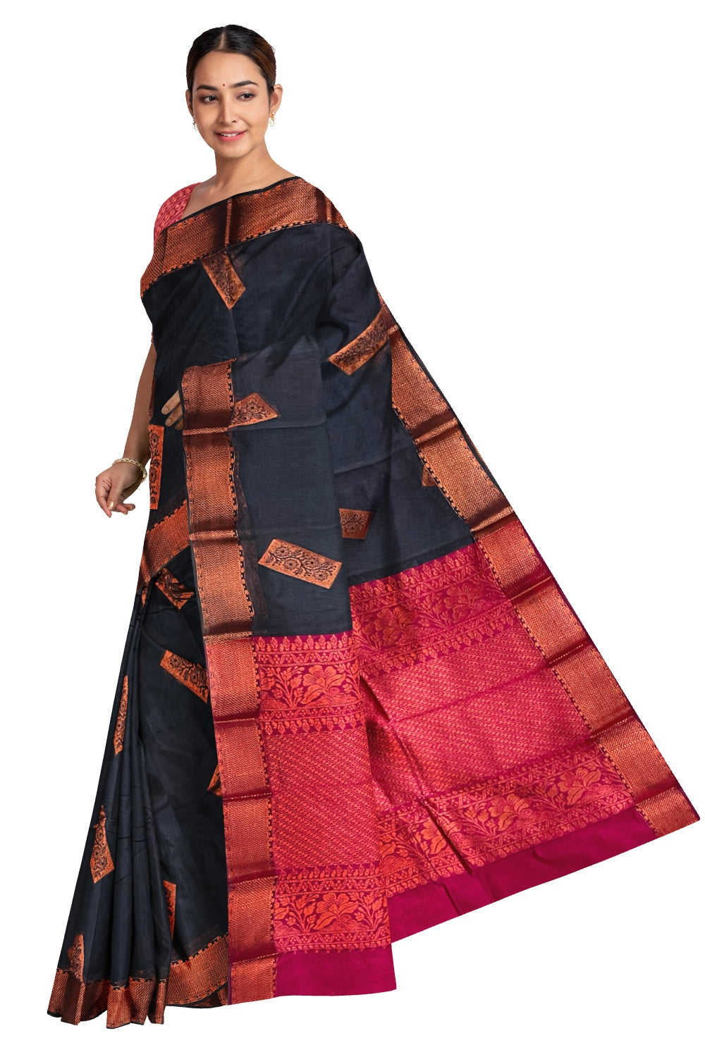 Southloom Cotton Silk Grey Designer Saree with Copper Zari Motifs