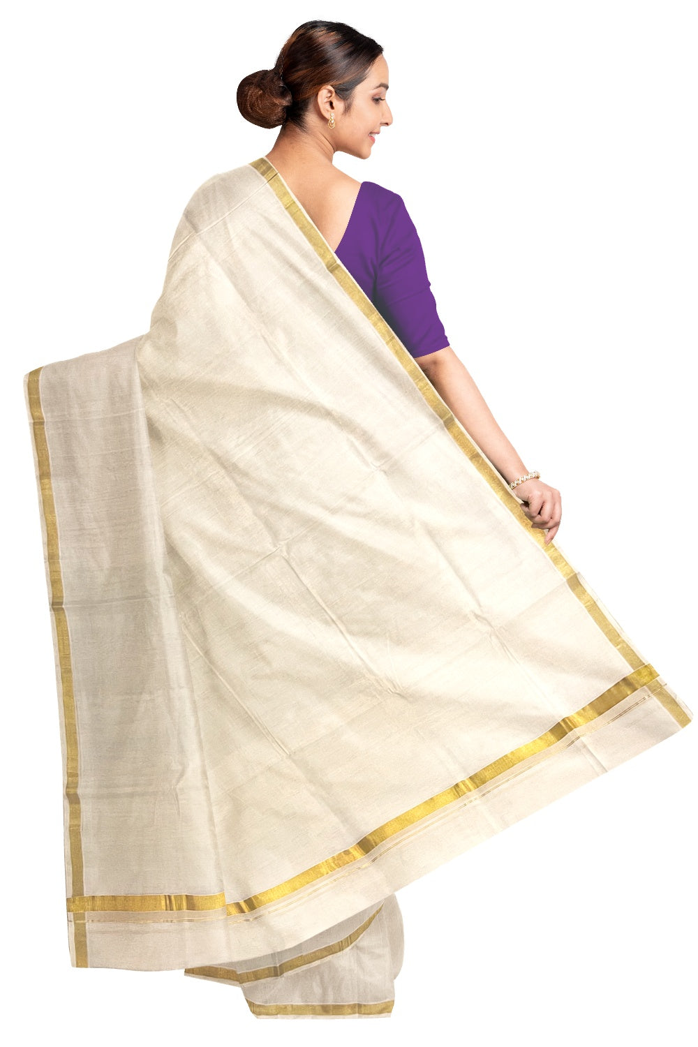 Southloom™ Premium Handloom Plain 1 Inch Kasavu Saree