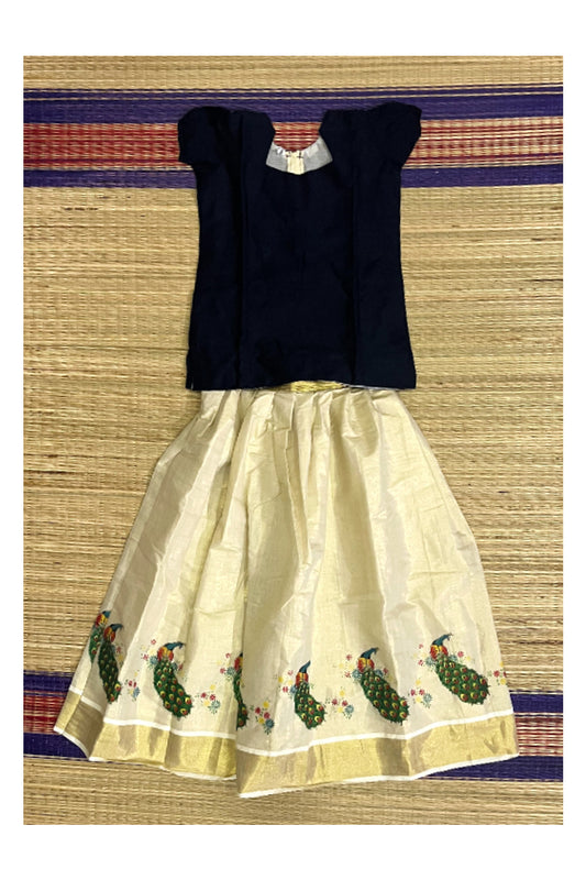 Southloom Kerala Pavada Blouse with Peacock Mural Design (Age - 8 Year)