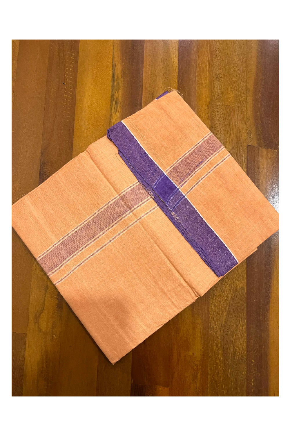 Southloom Premium Handloom Kaavi Single Mundu with Violet Border (Lungi)