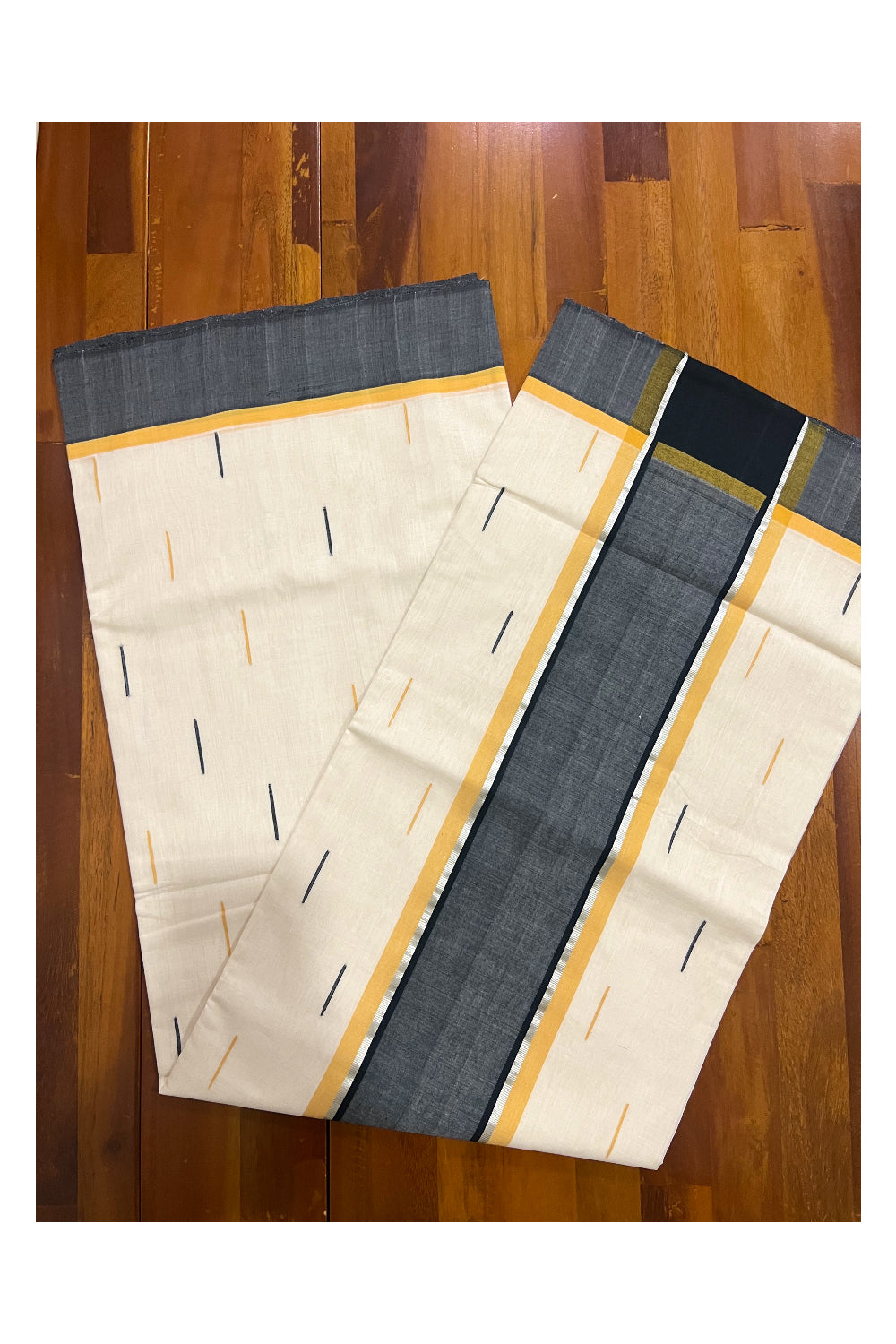 Southloom Super Premium Unakkupaavu Handloom Butta Work Saree with Yellow Black and Silver Border