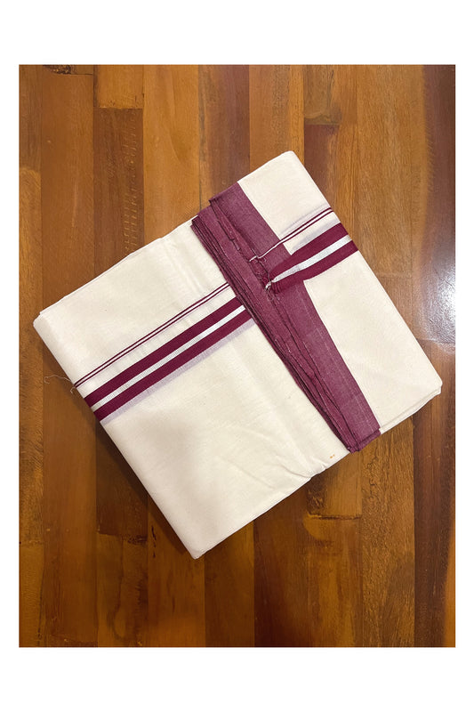 Southloom Premium Handloom Double Mundu with Silver Kasavu and Maroon Border