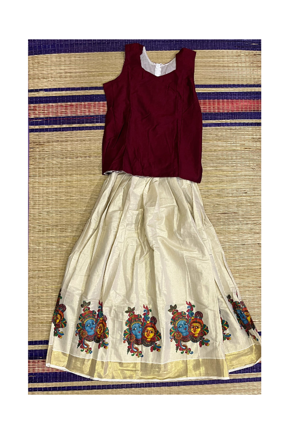 Southloom Kerala Pavada Blouse with Krishna Radha Mural Design (Age - 12 Year)