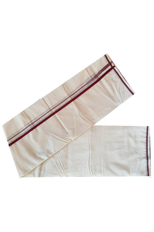 Mundu with Maroon Puliyilakkara Border (South Indian Dhoti)