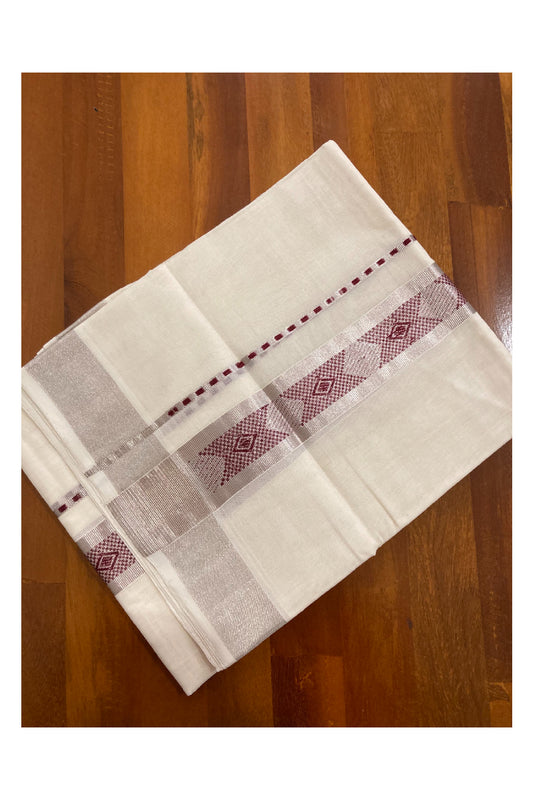 Southloom Handloom Premium Silver Kasavu Double Dhoti with Woven Design Border