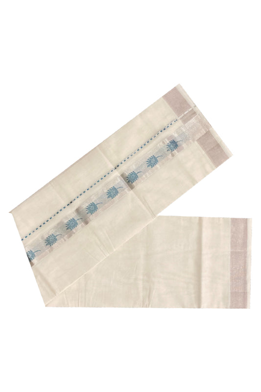 Southloom Handloom Premium Silver Kasavu Dhoti with Woven Design Border