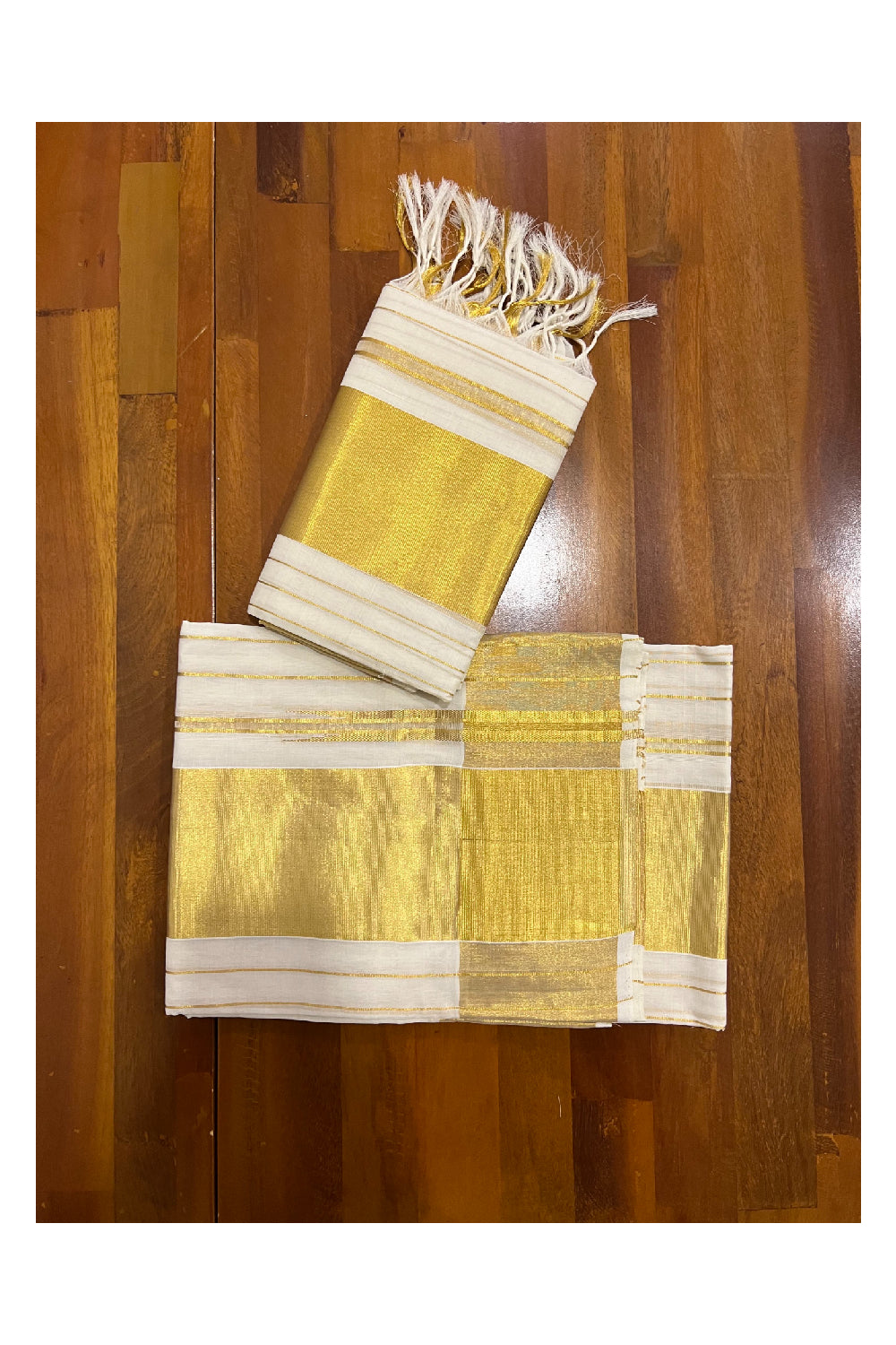 Southloom Handloom Premium Single Set Mundu (Mundum Neriyathum) with Kasavu Lines Across Body 2.80 Mtrs