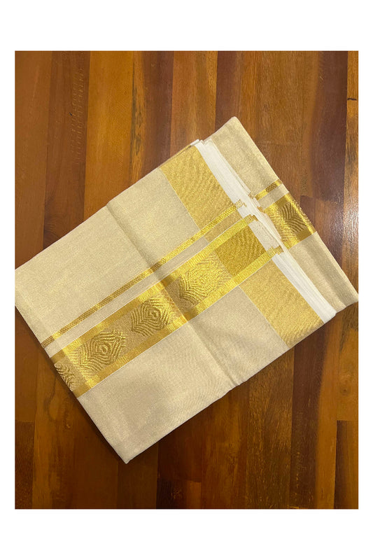 Southloom Kuthampully Handloom Tissue Mundu with Kasavu Woven Border (South Indian Dhoti)