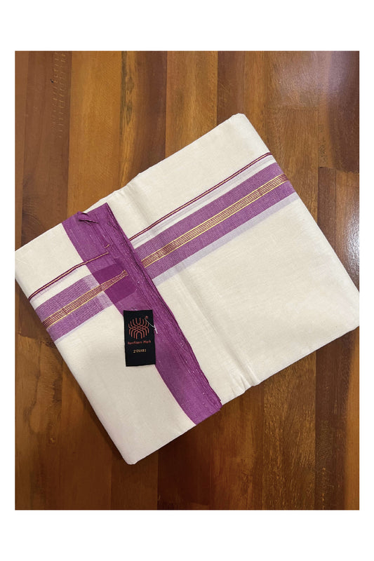 Southloom Balaramapuram Pure Cotton Handloom Mundu with Kasavu and Magenta Border