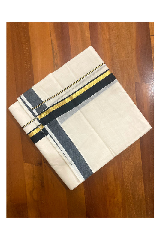 Pure Cotton Kerala Double Mundu with Kasavu and Black Border (South Indian Dhoti)