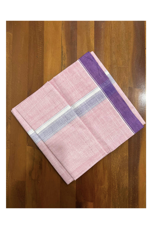 Southloom Premium Handloom Bright Pink Single Mundu with Violet Border (Lungi)