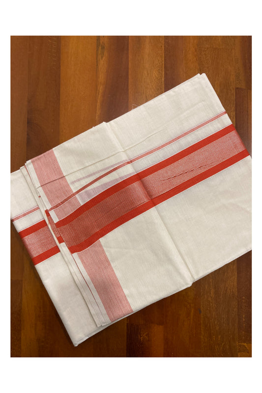 Off White Kerala Double Mundu with Silver Kasavu and Red Kara (South Indian Dhoti)