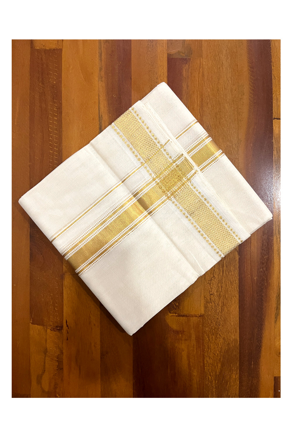 Southloom Premium Handloom Pure Cotton Wedding Mundu with Kasavu Woven Border (South Indian Dhoti)