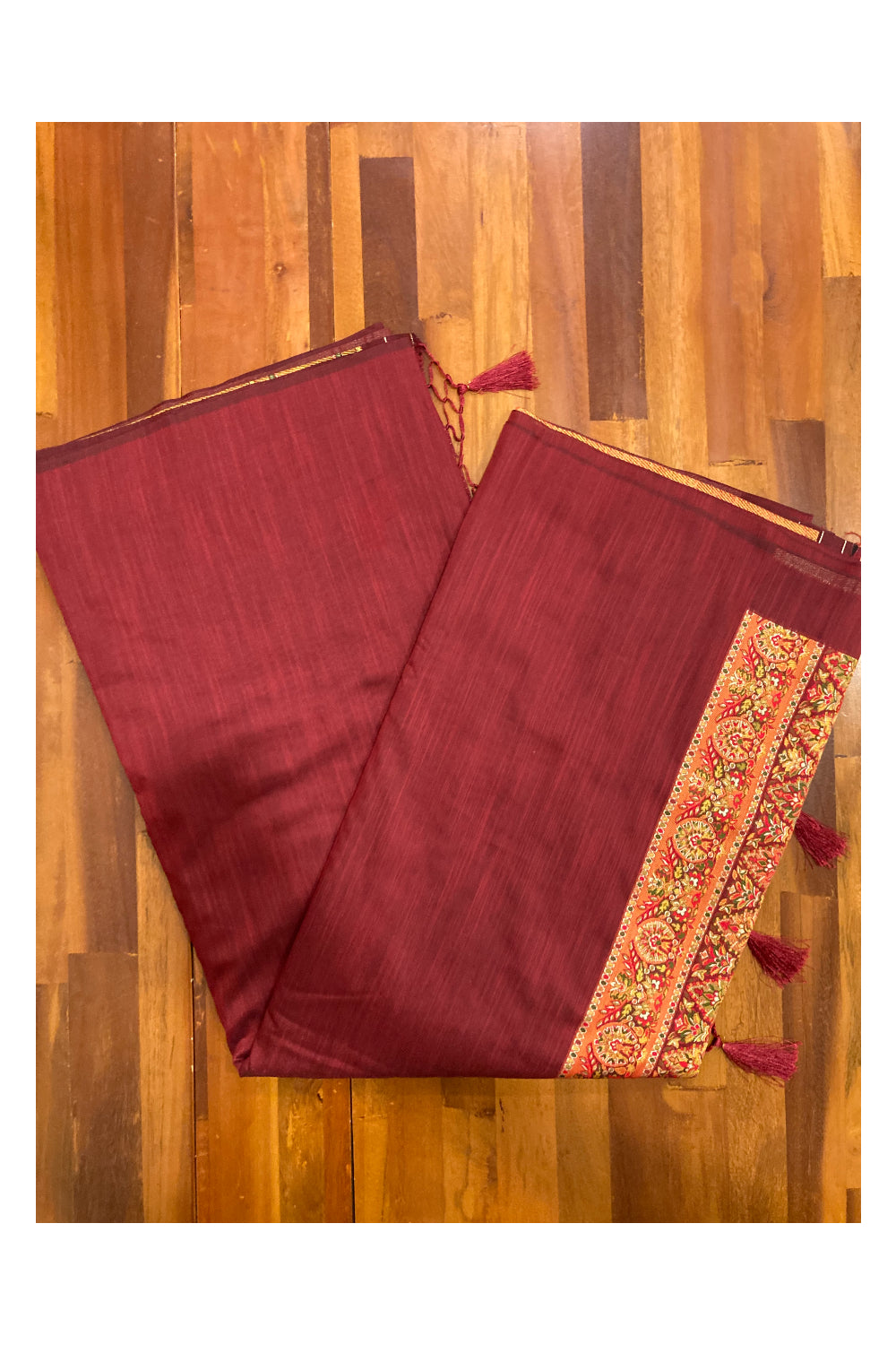 Southloom Maroon Cotton Saree with Multicoloured Designer Pallu