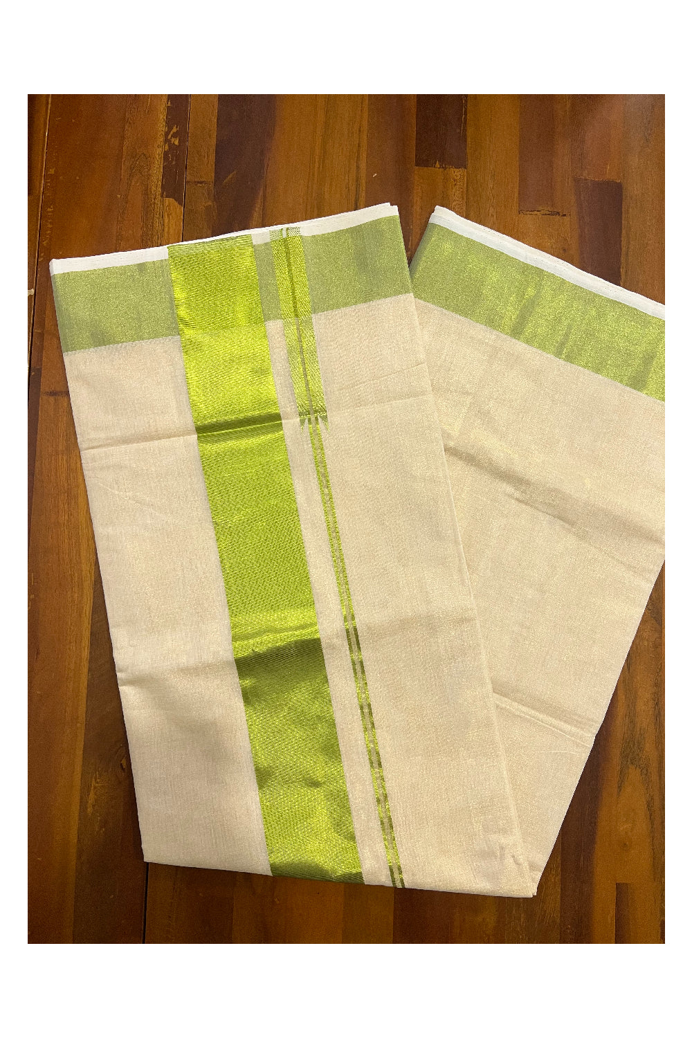 Southloom Exclusive Premium Handloom Tissue Saree with Light Green Kasavu Borders and Kara