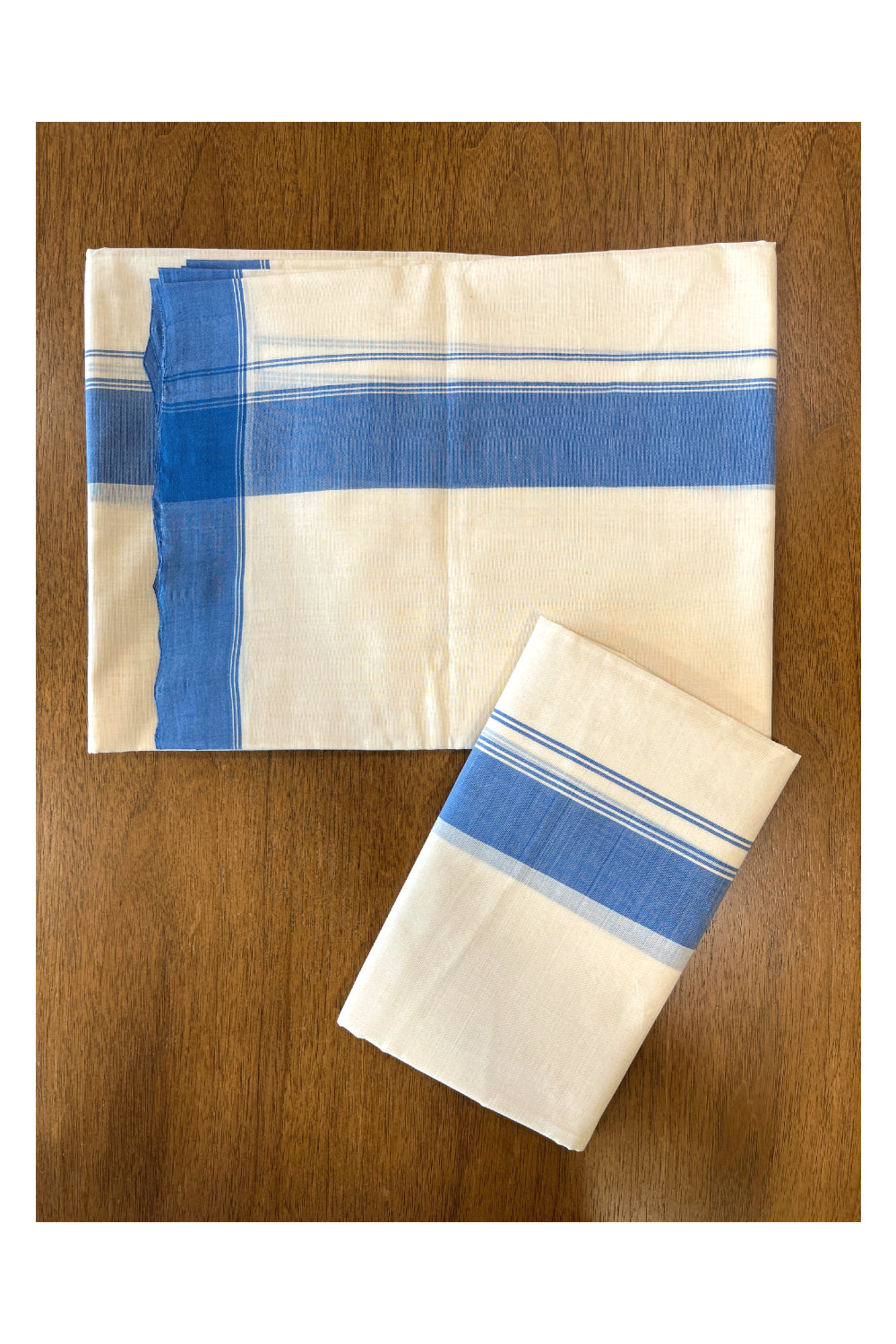 Southloom Premium Handloom Single Set Mundu (Mundum Neruyathum) with Blue Border