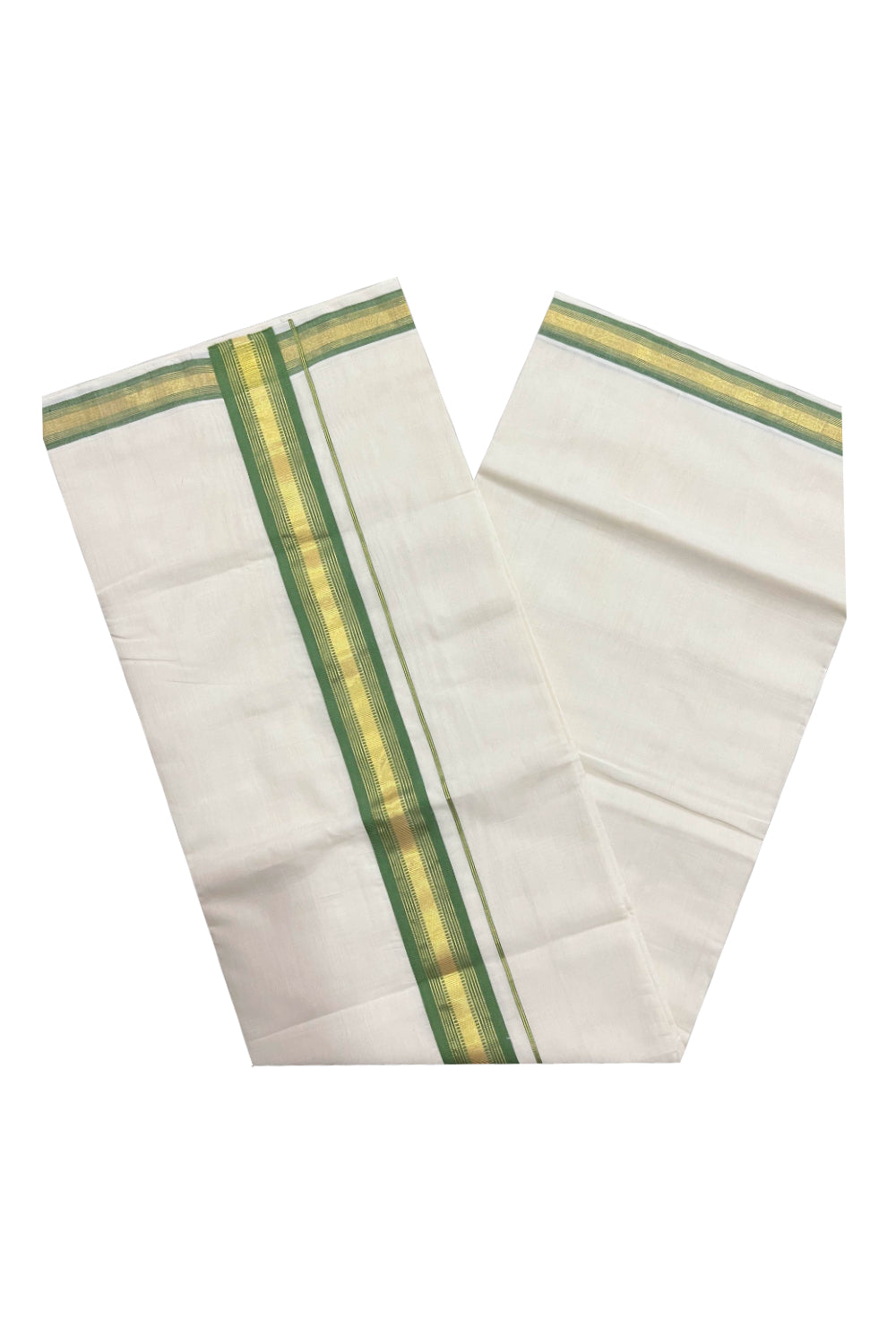 Southloom™ Premium Handloom Kerala Saree with Light Green and Kasavu Border