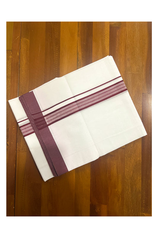 Pure White Cotton Double Mundu with Dark Maroon Border (South Indian Dhoti)