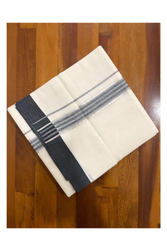 Pure Cotton Off White Double Mundu with Silver Kasavu and Black Border (South Indian Dhoti)