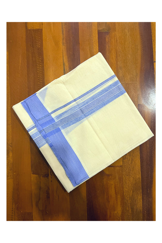 Pure Cotton Off White Double Mundu with Blue Kara (South Indian Dhoti)