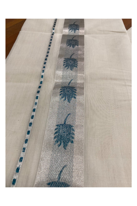 Southloom Handloom Premium Silver Kasavu Dhoti with Woven Design Border