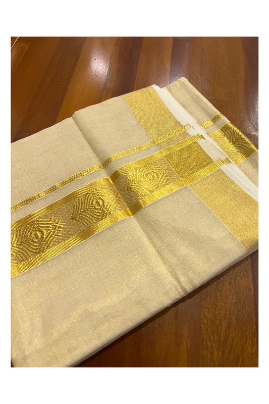 Southloom Kuthampully Handloom Tissue Mundu with Kasavu Woven Border (South Indian Dhoti)