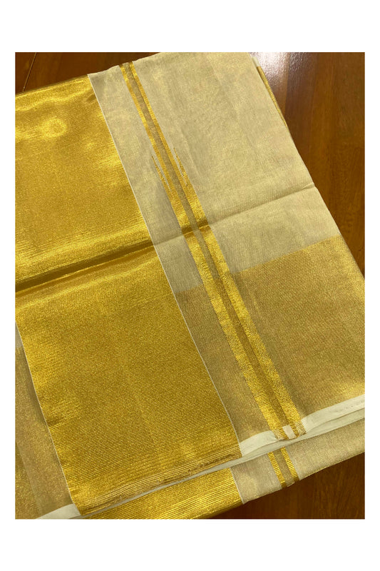 Southloom Premium Handloom Tissue Kasavu Saree with 5 inch Border