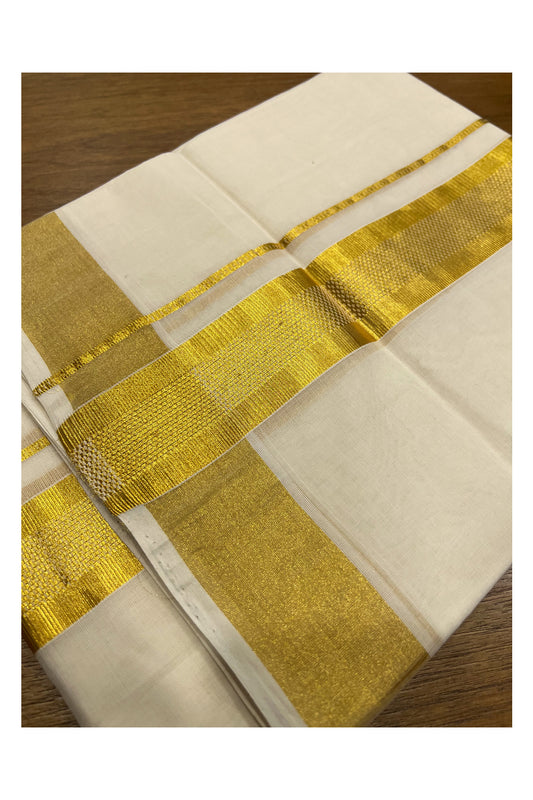 Southloom Premium Handloom Pure Cotton Wedding Mundu with Kasavu Woven Border (South Indian Dhoti)