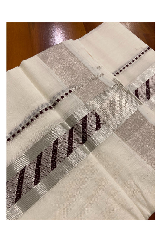 Southloom Handloom Premium Silver Kasavu Dhoti with Black Woven Design Border