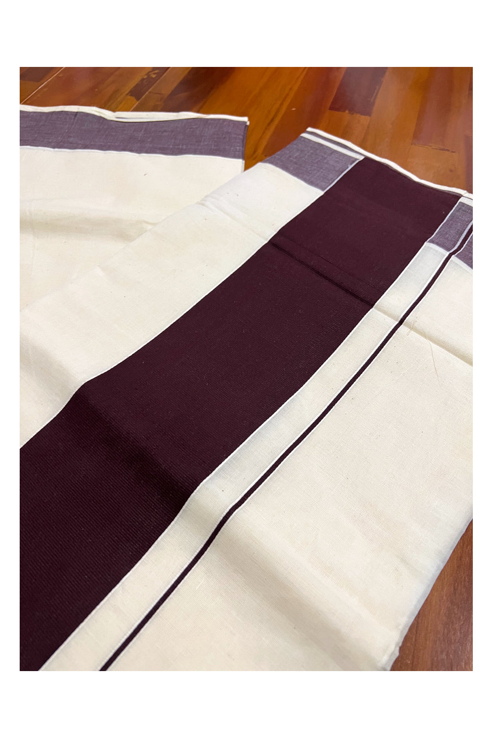 Pure Cotton Plain Kerala Saree with 3 inch Dark Brown Border