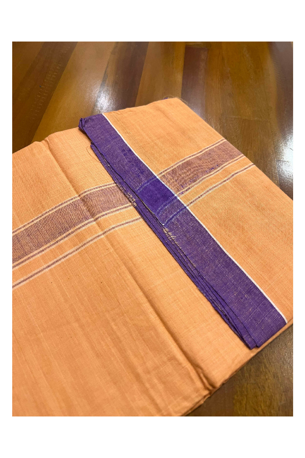 Southloom Premium Handloom Kaavi Single Mundu with Violet Border (Lungi)