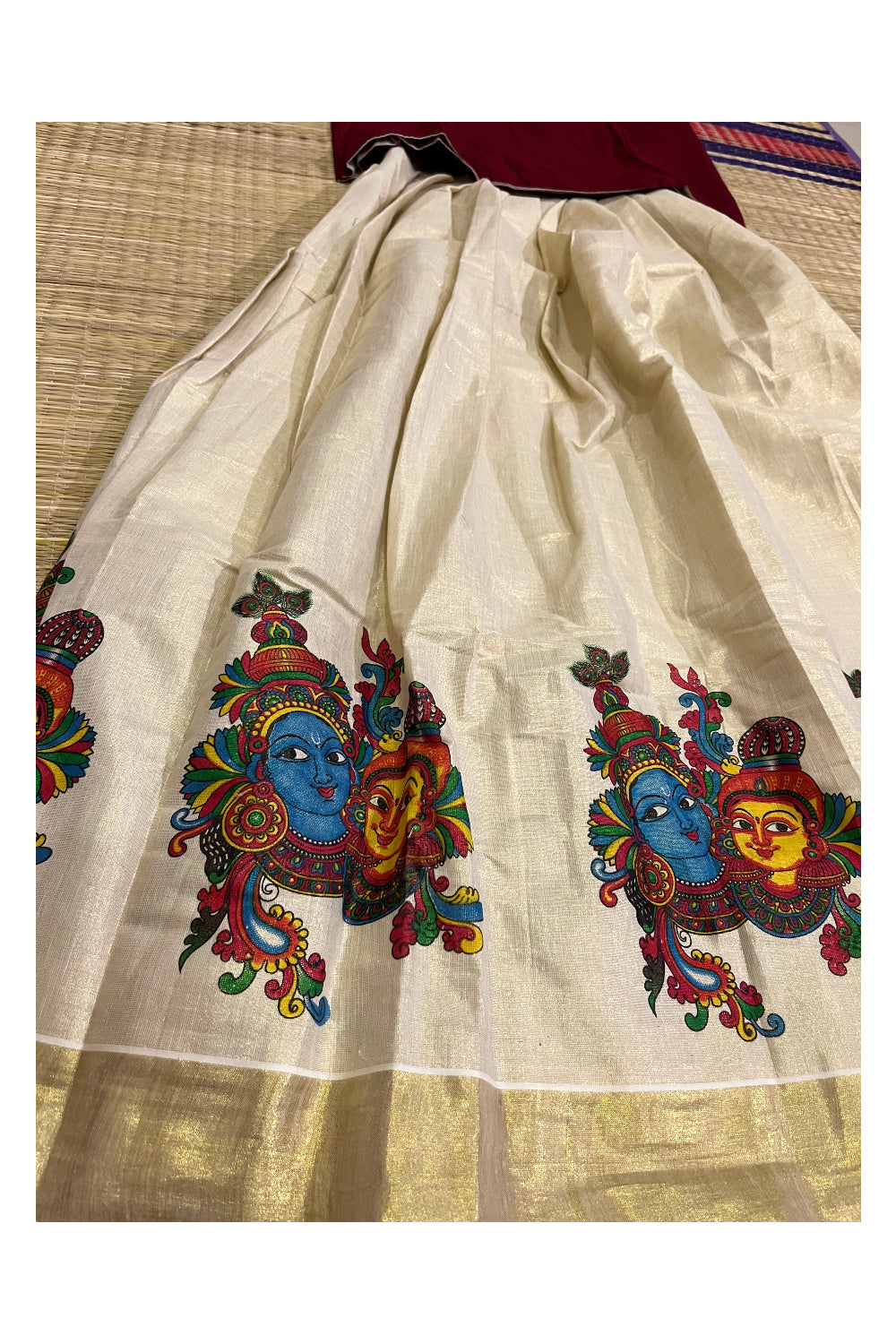 Southloom Kerala Pavada Blouse with Krishna Radha Mural Design (Age - 12 Year)