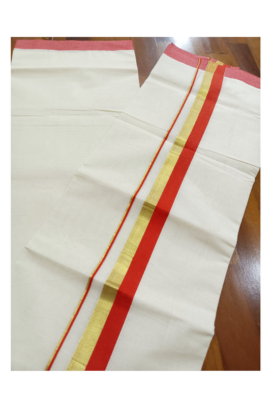 Off White Kerala Double Mundu with Kasavu and Red Kara (South Indian Dhoti)