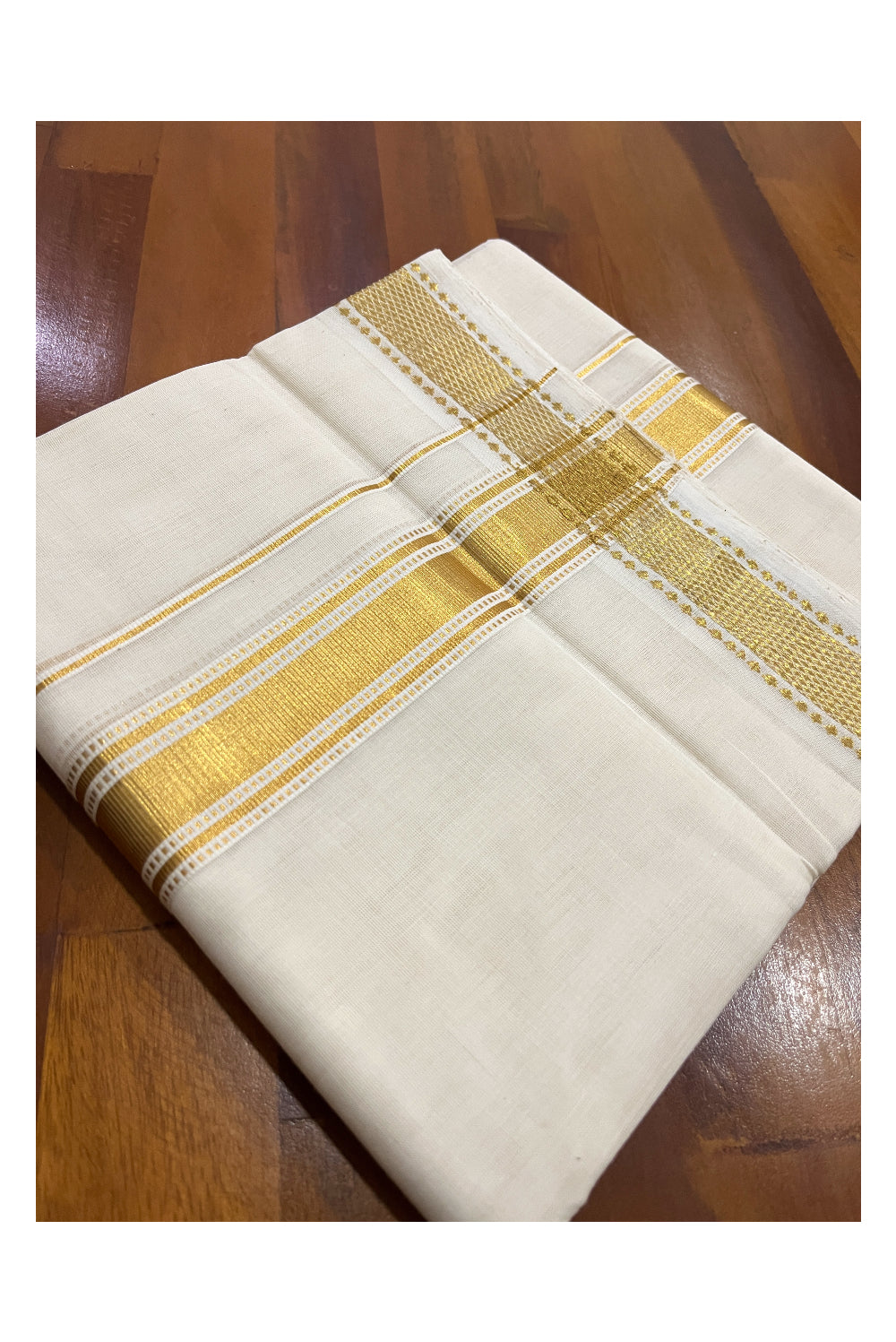 Southloom Premium Handloom Pure Cotton Wedding Mundu with Kasavu Woven Border (South Indian Dhoti)