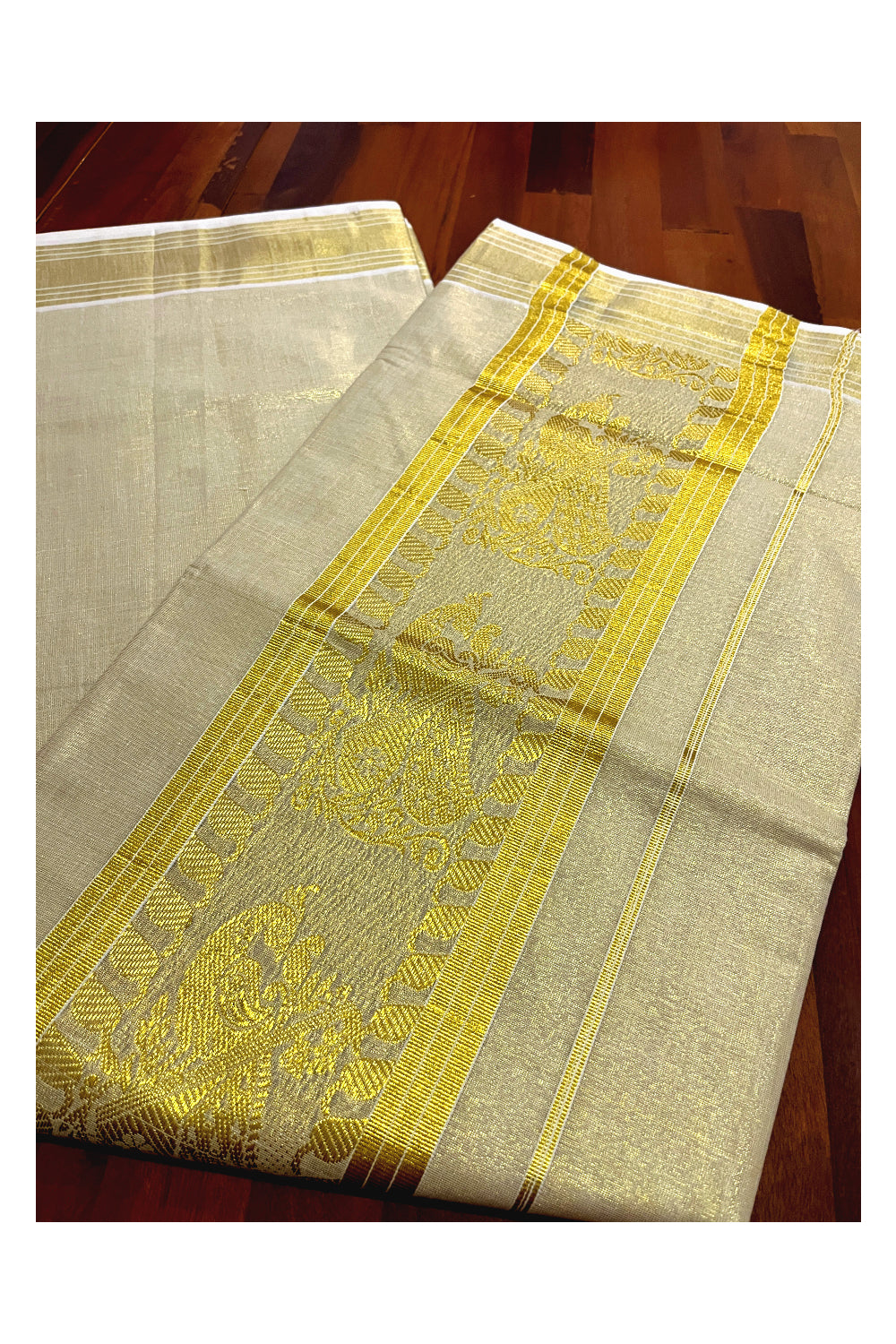 Kerala Tissue Kasavu Heavy Woven Work Saree (Vishu Saree 2023)