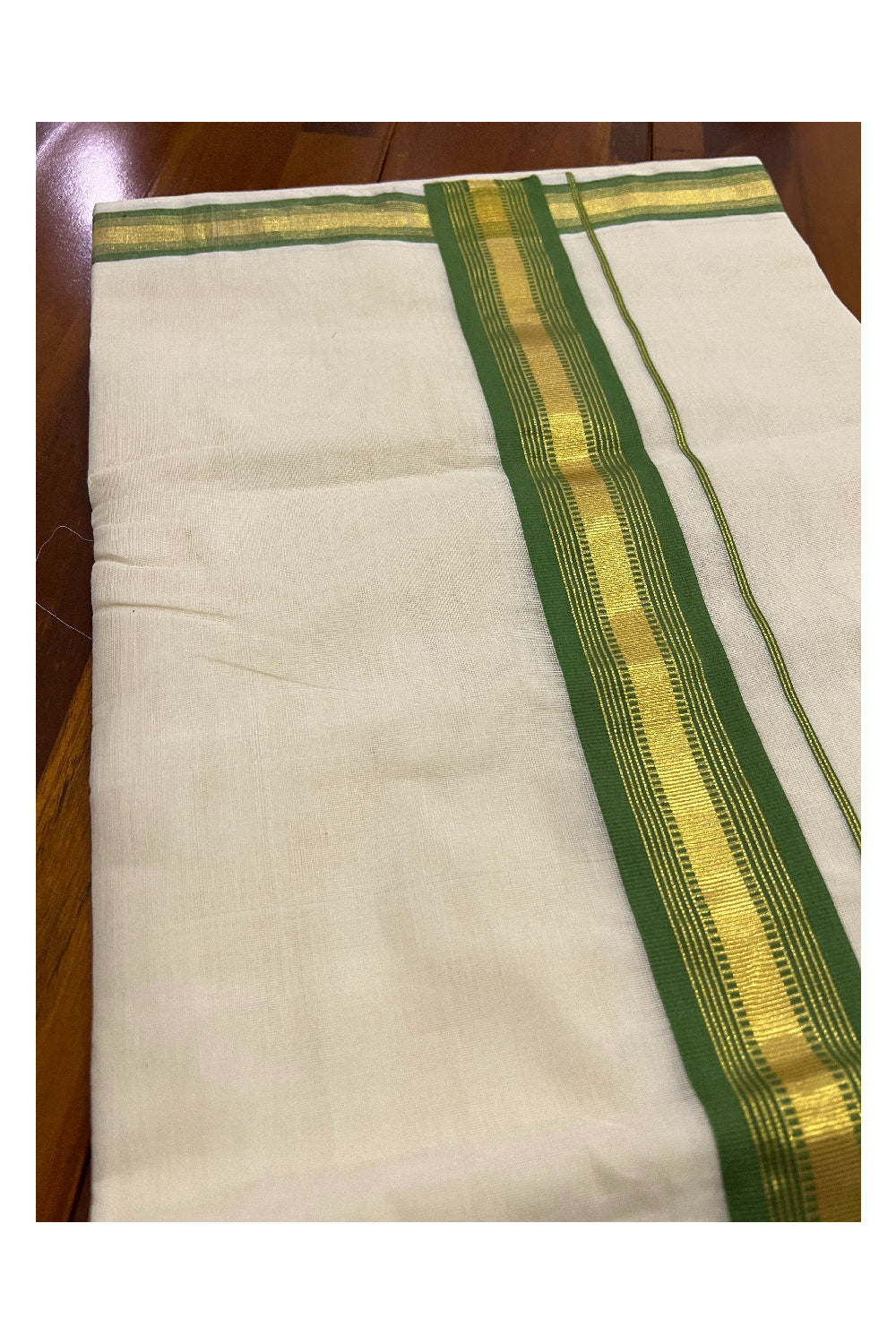 Southloom™ Premium Handloom Kerala Saree with Light Green and Kasavu Border