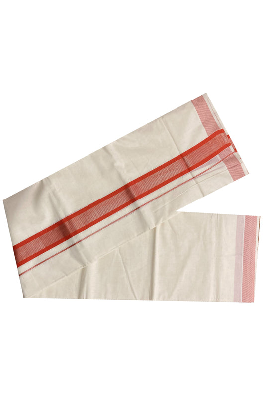 Off White Kerala Double Mundu with Silver Kasavu and Red Kara (South Indian Dhoti)