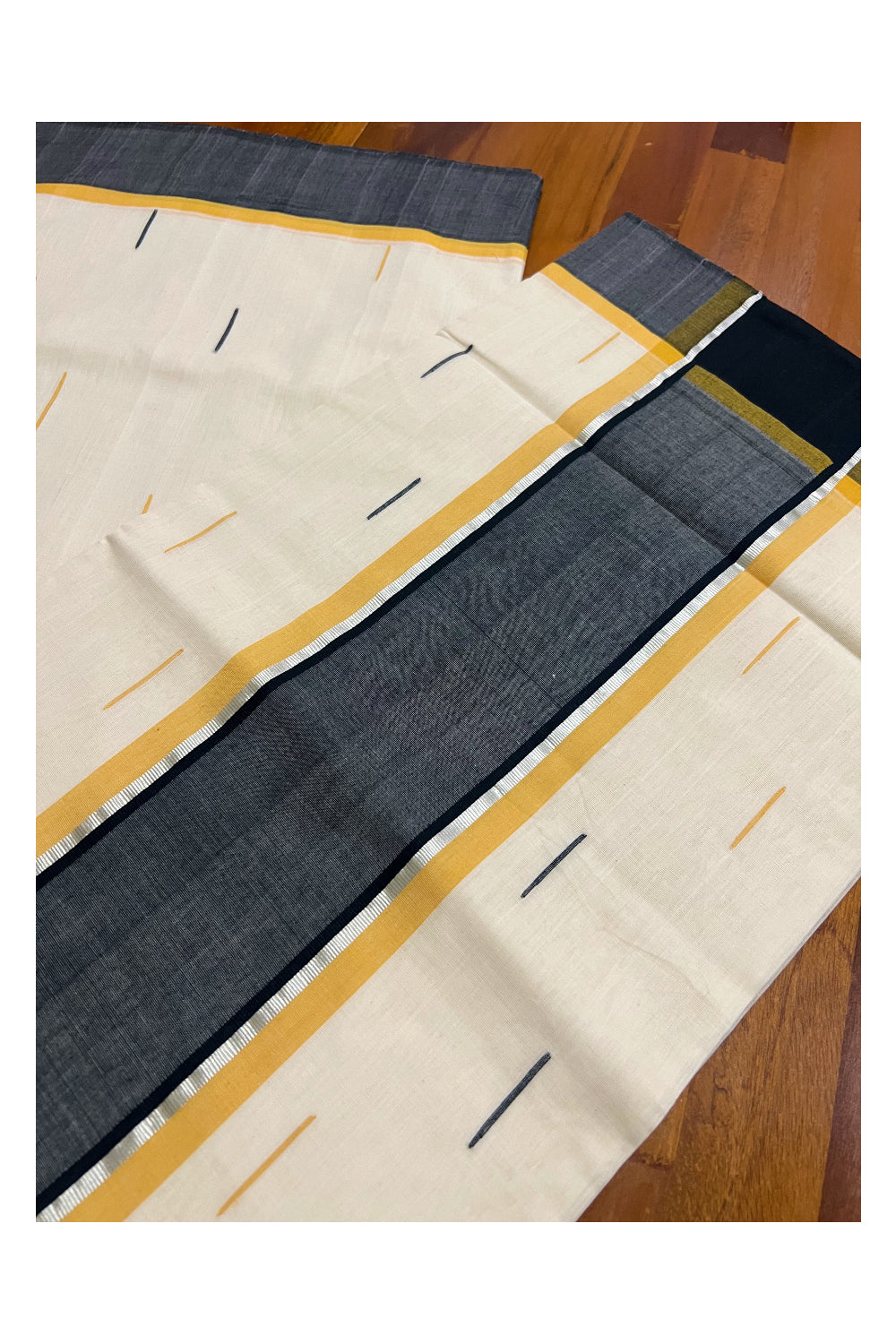 Southloom Super Premium Unakkupaavu Handloom Butta Work Saree with Yellow Black and Silver Border