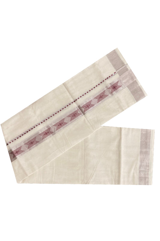 Southloom Handloom Premium Silver Kasavu Double Dhoti with Woven Design Border