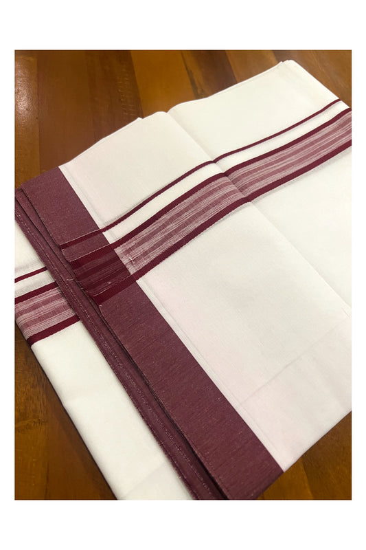 Pure White Cotton Double Mundu with Dark Maroon Border (South Indian Dhoti)