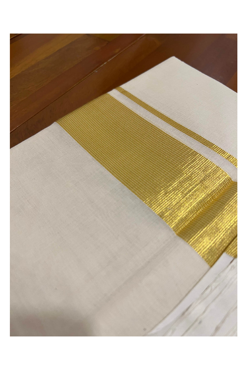 Southloom Balaramapuram Handloom Pure Cotton Wedding Mundu with 2 inch Kasavu Woven Lines Kara (South Indian Dhoti)